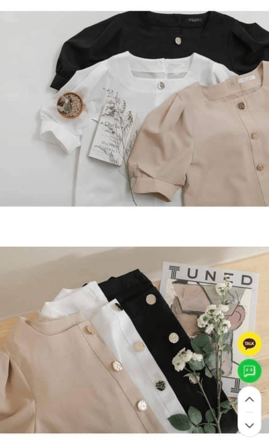 韓國新款U型領三金釦雪紡上衣黑 白 杏 色