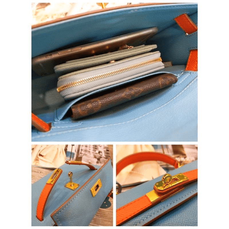 【正韓】韓國手掌紋真皮撞色微笑凱莉包【真皮】